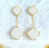 2023-Two flowers 4/Four Leaf Clover Charm Stud Earrings Back Mother-of-Pearl Silver 18K Gold Plated Agate for Women&Girls Valentine's Mother's Wedding Jewelry