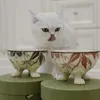 Bols design pour chat, bols à eau et nourriture pour chien surélevés, bol en porcelaine avec support, sans stress, prévention du refoulement, passe au lave-vaisselle et au micro-ondes Herbarium J10