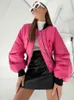 Women's Jackets Casual Zipper O Neck Long Sleeve Rose Red Cotton-padded Coats For Women Fall Winter Ladies Warm Black Baseball Outwear