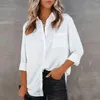 Kvinnors blusar Casual Long Sleeve Women's Satin Shirt Autumn Fashion Tops White Elegant Women Solid Loose Shirts Female Clothing 24259