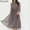 Casual Dresses Shyloli Elegant Dot Print Long Sleeve Women Boho O-neck Chiffon A-line Dress Vintage Party Vestidos 230217