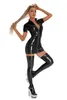 Abiti casual da donna sexy in PVC lucido a maniche corte abito con cerniera anteriore aderente in pelle PU mini abiti da donna porno erotico effetto bagnato La2389