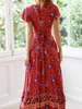 Casual Dresses Vintage Chic Vestidos Women Floral Print Bat Sleeve Beach Long Bohemian Maxi Sundress Ladies Sexy V Neck Summer Boho Dress 230217