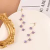 Boucles d'oreilles pendantes rose fleur clou pour les femmes Sakura violet été mignon coréen cristaux longs glands boucle d'oreille bijoux charme fête cadeaux