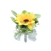 Decoratieve bloemen zonnebloem pols corsage bruidsmeisje armband bruiloft boutonnieres voor bruidegom man kerstcadeau feest