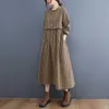 Casual Dresses 2023 New Fashion Plaid Patchwork Lace Long Sleeve Autumn Dress Cotton Linen Office Lady Work Dress Women Casual Spring Dress Z0216