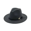 패션 탑 모자 우아한 패션 솔리드 펠트 페도라 모자 밴드 와이드 플랫 브림 재즈 모자 세련된 트리비 파나마 캡 A0217