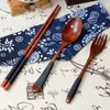 Table Mats Japanese Vintage Wooden Chopsticks Spoon Fork Tableware 3Pcs Set Gift Western Wood Dessert Fruit