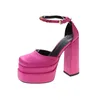 Super högklackade skor Sandaler Satin Evening Glitter Rhinestone Shoe Platform Sexiga Pink High Heels