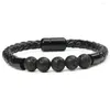 Bracelet 2023 Volcanic Rock Perlé Bracelet En Cuir Pour Hommes En Acier Inoxydable Aimant Boucle Multi-Couche Tissé Rétro Simple Cadeau De Noël