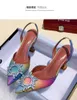 Klänningskor stor storlek 35-42 Rainbow Colorful Patent Leather Women Sandaler Elegant Point Toe Buckle High Heels Wedding Shoes Slingback Pumpar L230216