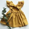 Filles robes Style coréen été infantile manches volantes coton lin né bébé princesse enfants fête 230217