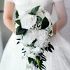 Decorative Flowers Romantic White Wedding Hand Bouquet Bridal Holding Artificial Cloth 45x19cm For Floral Arrangements Pography Props