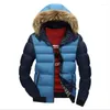 Men's Down Parkas Winter Mens Jacket With Fur Collar Patchwork Padded Hooded Coat Men Jackets FIT -30 'C Outwear Asia Size M-4XL