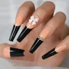 False Nails 3D White Bowknot Black French Press On Ballet Super Long Coffin Flash Diamond Custom Fake Reusable Fingersnails