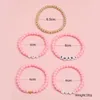 Strand 5 Pcs/set Bohemia Multicolor Polymer Clay Flat Beads Bracelet For Women Elastic Charm Heart Love Mom Set Jewelry Gift