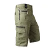 Mäns shorts Sommarmän Casual Cotton Cargo Shorts Overalls Lång längd Multi Pocket Hot Breeches Militär Capri Pants Man Tactical Short Z0216