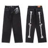 Men's Jeans Dark Streetwear Skeleton Embroidery Punk Black Men Hip Hop Pants Straight Casual Wide Denim Trousers Pantalons Capris 230216