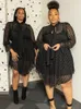 Robes grande taille robe noire femmes soirée à manches longues avec doublure évider Sexy dentelle en gros goutte en vrac