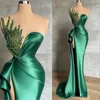 Charming Mermaid Prom Dresses Sheer Bateau Neckline Evening Gowns Beaded Side Split Floor Length Satin Special Ocn Formal Wear