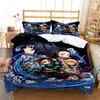 Sängkläder set anime demon slayer duvet cover comporter säng linne singel tvilling full queen size 3d barn flicka pojkar gåva Nezuko kamado sängkläder set t230217