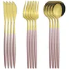 Dijksets Sets 4Set/12pcs Pink Gold bestek Set Zilverwerk Roestvrijstalen mes Vork lepel Dinner Keuken Flatware servies