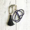 Pendant Necklaces Natural Crystals Lapis Lazuli Labradorite Clear Quartz Beads Knot Hand Necklace 108 Mala