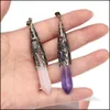 Charms Retro Faceted Cone Healing Stone Tiger Eye Rose Quartz Amethyst Crystal Pendum Pendant Diy Necklace Women Fashion Jewe Sport1 Dhhds