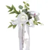 Decorative Flowers Wedding Aisle Chair Decorations White Rose Floral Back With Leaves Ribbons Church Bench Pew For Ceremony
