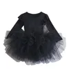 Filles robes bébé fille princesse tulle peluche à manches longues pour enfant en bas âge Puffy Tutu Black Green Pageant Dance Vêtements 110y 230217