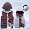 Men's Vests Brand Men's Vest Winter Sleeveless Jackets Down Vest Men Hooded Warm Casual Outwear Hat Detachable Outer Vest Chalecos 230217