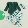 Pyjamas 1207 LIORITIIN ST PATRICKS DAG 018M BAGLANDLESKLÄDER SOLID LÅNG SLEEVE CREW NECK ROMPER CLOVER PRINT FLASE Pant 230217