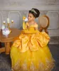 Yellow Lace Crystals Girls' Pageant Dresses Bateau Balll Gown Little Flower Girl Wedding Cheap Communion Pageant Gowns BC1126258C