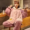 Women's Sleepwear FUNISHI Cartoon Plush Pajama Set Women Medium Style Winter Pajamas Plus Size Coral Fleece Loose Version Inspissate