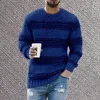 Erkek Tişörtler Men Sweater Sıcak Örme Külük Uzun Kollu Çizgili Baskı ON Boyun Stricver Street Giyim