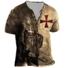Męskie koszulki Vintage Button V Druk szyi Lion Knight Punk - Mężczyzny OversizeS Ops Male Streetwear 230217