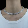 Ketten Hohe Qualität Iced Out Bling 5A Zirkonia HipHop Frauen Männer Schmuck Geometrische Runde CZ Cluster Link Kette Choker Halskette