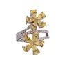 Anneaux de cluster 2023 925 Silver High Carbon Diamond Water Drop 3 5 Fleur Anneau explosif blanc jaune