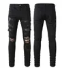 Men's Jeans 2023 New Distressed Denim White Designer Leather Pants Holes Torn Tattered Knee Ripped Leg 28-40 Long