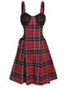 Sukienki zwyczajne Plaid Mini koronkowe sukienka Gothic Style Retro Cami High talia bez tyłu