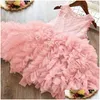 Girl'S Dresses Summer Toddler Girl Kids Lace Flower Ball Gown Children Girls Fluffy Cake Smash Dress Princess Party Clothing Drop De Dhev1