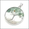 Charms Gravier Pierre Naturelle Arbre De Vie Motif Verre Rond Quartz Rose Guérison Reiki Cristal Pendentif Diy Collier Boucles D'oreilles Entier D Dhi0A