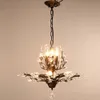 Ilumina￧￣o de lustre de cristal de luxo Filial preto fosco Crystal Flower Metal Chandelador de Flush para Villa Hotel Room de sala de jantar Sala de jantar