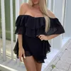 Casual Dresses Off Shoulder Ruffle Short Mini Dress Women Summer Fashion A Line Sundress Robe Female Solid Color Casual Sundress M6075 Z0216