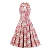 Sukienki swobodne Summer Elegancka seksowna plaża średnia sukienka kobiety 2023 Modna druk kwiaty Polka-Dot Pasp Ladies Halter Boho Vestidoscasual