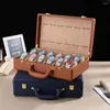 Titta på lådor 12 Slots Luxury Suitcase Storage Case Business Exhibition High-klass Display Leather Collection