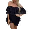 Casual Dresses Off Shoulder Ruffle Short Mini Dress Women Summer Fashion A Line Sundress Robe Female Solid Color Casual Sundress M6075 Z0216