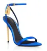 Elgant Designer Dress Dress Chail Hel Sandal Thin High Heel Women Женщины настоящая кожаная узкая полоса металлическая локома декор лодыжка сандалии летние сексуальные туфли сандалии для вечеринок сандалии