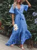 Casual Dresses Summer Maxi Boho Women Tassel Bohemian Long Party Ladies Viscose Floral Print Beach för 230217