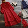 Women's Blouses Plus Size Women Tops Autumn Loose Button Long Sleeve Shirt Dress Blouse Casual Solid Line Tunic Top